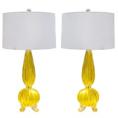 Vintage Goldenrod Opaline Four-Footed Murano Lamps