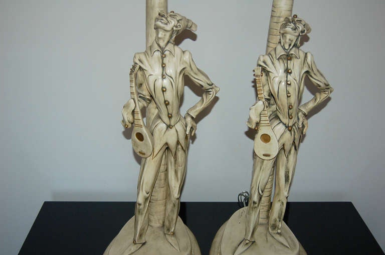 Mid-Century Modern Pair of Vintage Italian Ceramic Harlequin Lamps For Sale