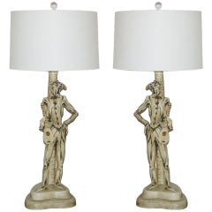 Pair of Vintage Italian Ceramic Harlequin Lamps