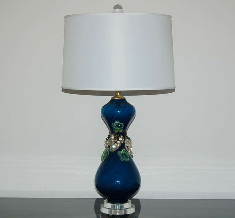 Pair of Vintage Murano Lamps with Glass Fruit in Midnight Blue For Sale 1