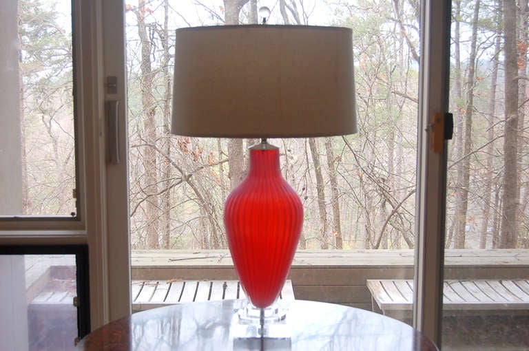 Pair of Plus Sized Marbro Opaline Lamps in Raspberry Sherbet