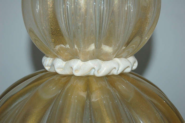 Lucite Pair of Wedding Cake Murano Lamps in Golden Champagne