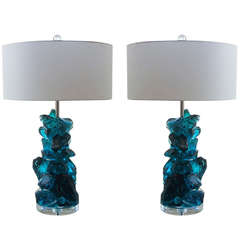 Pair of Rock Candy Lamps by Swank Lighting in Teal Blue