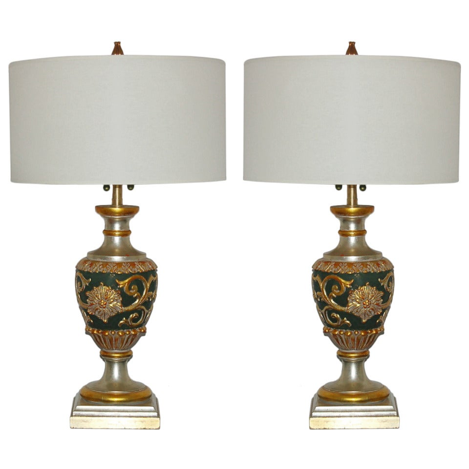 Pair of Carved Gilded Lamps by The Marbro Lamp Company For Sale