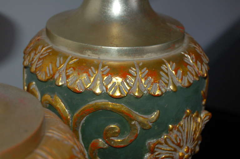 Pair of Carved Gilded Lamps by The Marbro Lamp Company For Sale 1