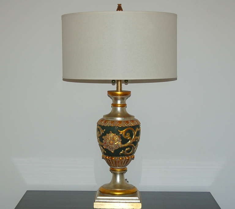 Hollywood Regency Pair of Carved Gilded Lamps by The Marbro Lamp Company For Sale