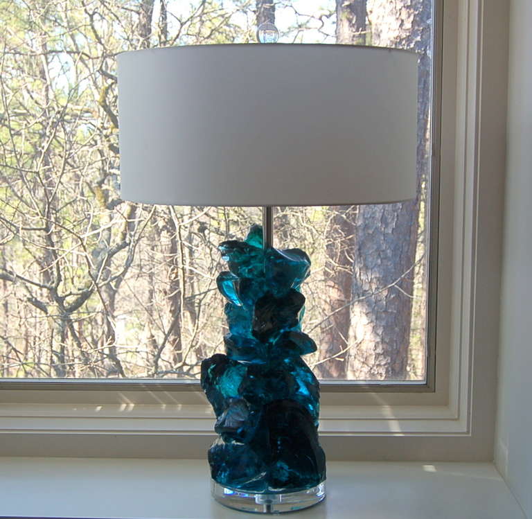 American Pair of Rock Candy Lamps by Swank Lighting in Teal Blue