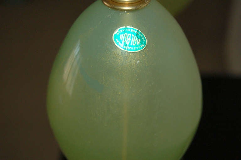 Murano Glass Pair of Vintage Stacked Egg Murano Lamps in Celadon For Sale