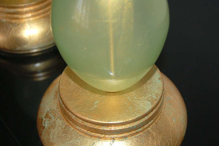 Pair of Vintage Stacked Egg Murano Lamps in Celadon For Sale 1