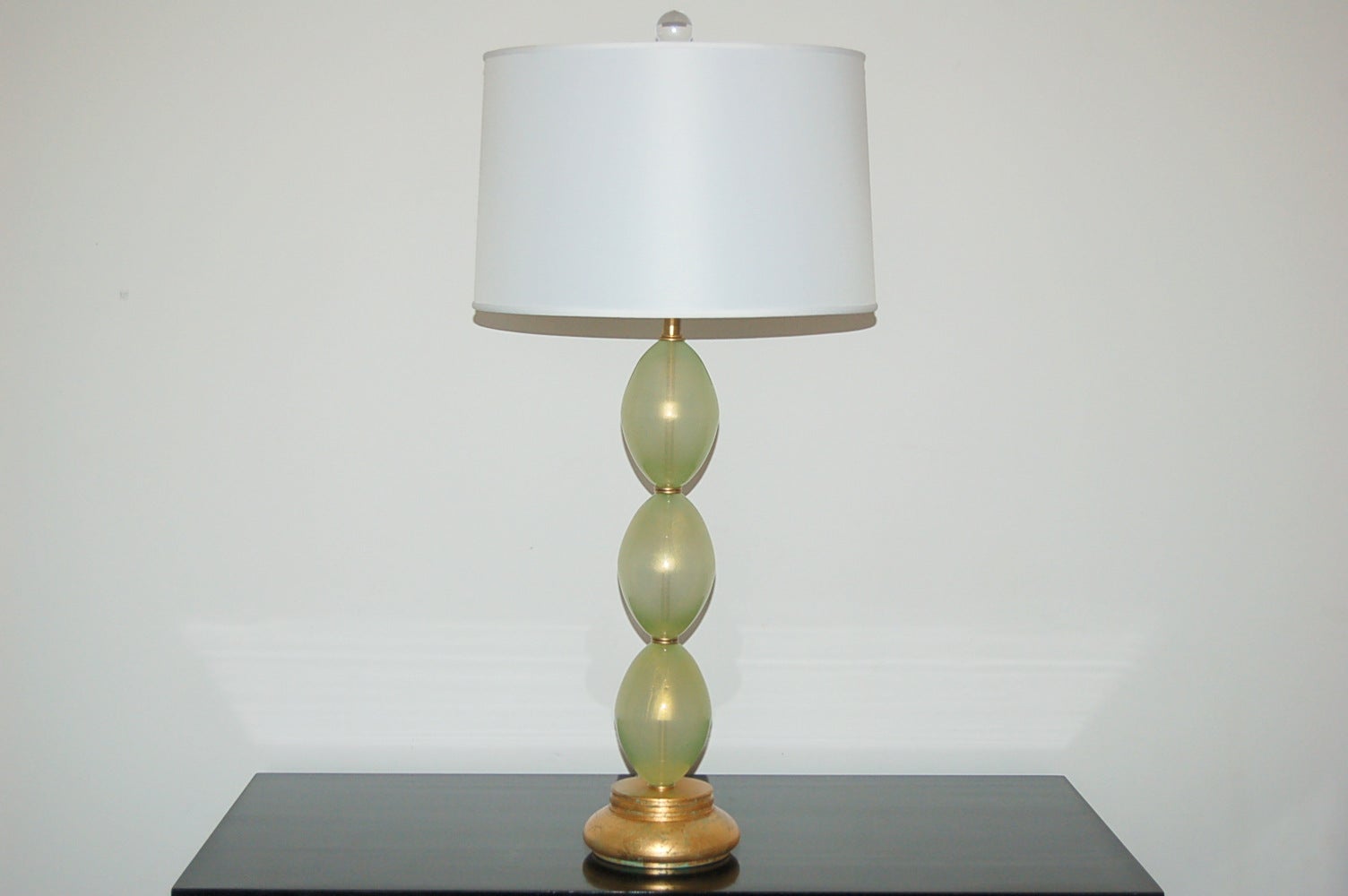 Pair of Vintage Stacked Egg Murano Lamps in Celadon For Sale