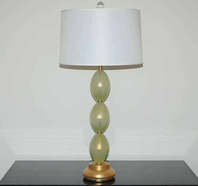 Mid-Century Modern Pair of Vintage Stacked Egg Murano Lamps in Celadon For Sale