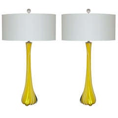 Pair of Vintage Murano Lamps of Lemon Bar Yellow