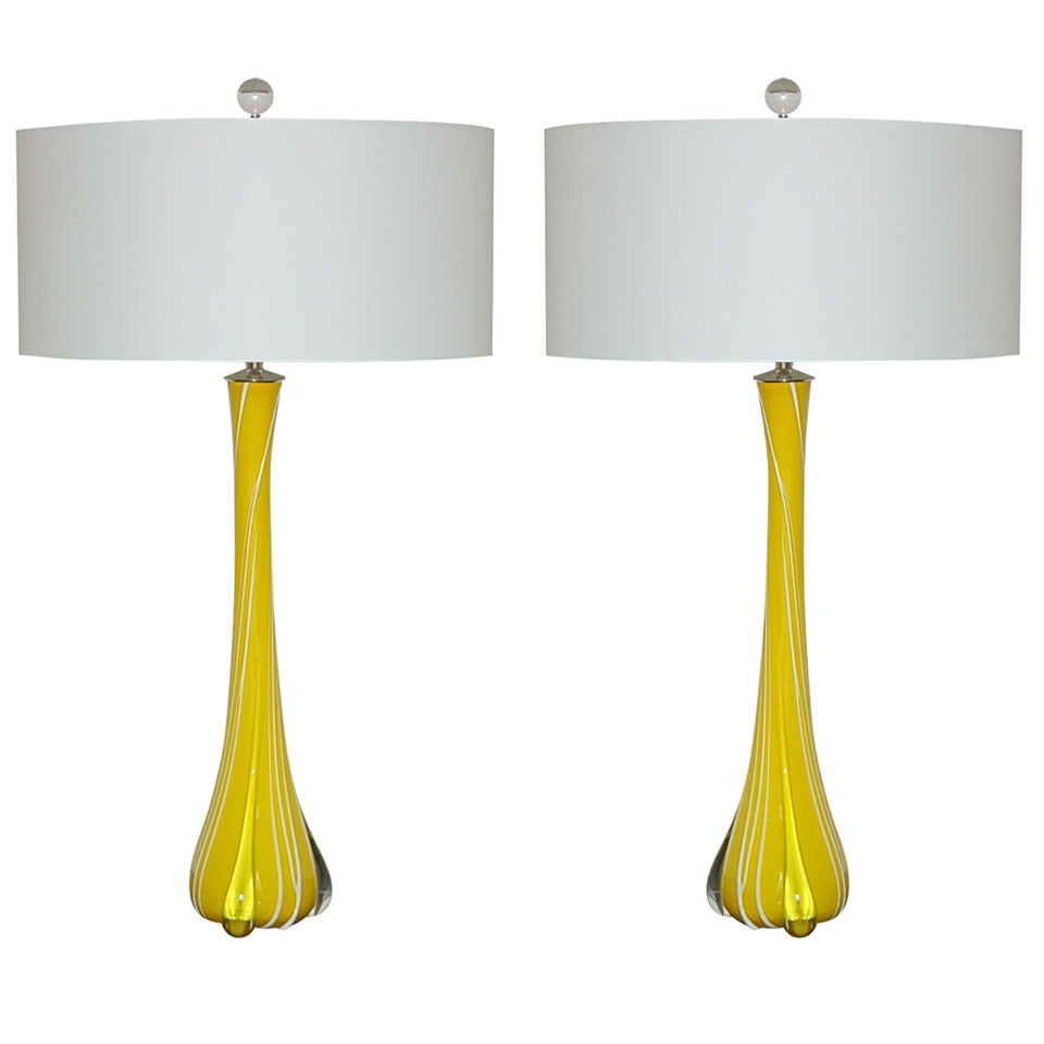 Pair of Vintage Murano Lamps of Lemon Bar Yellow For Sale