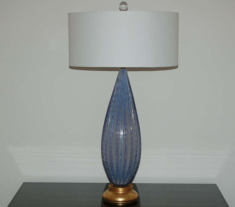 Hollywood Regency Pair of Vintage Murano Table Lamps in Lavender Opaline on Gold