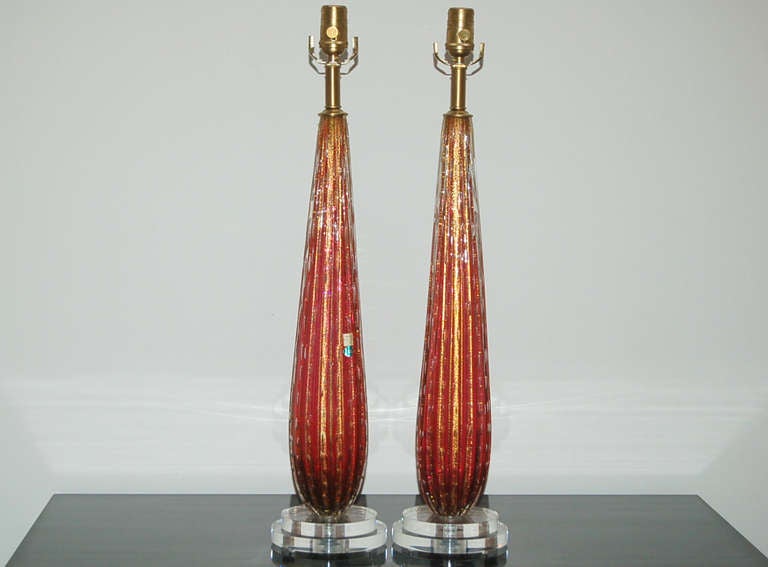 Mid-Century Modern Pair of Vintage Murano Lamps in Pomegranate with Gold