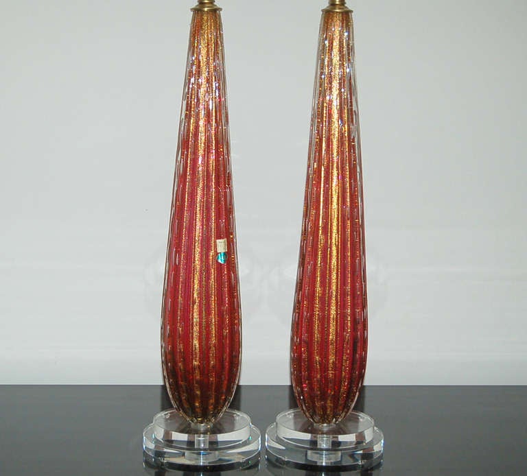 Italian Pair of Vintage Murano Lamps in Pomegranate with Gold