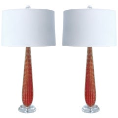 Pair of Vintage Murano Lamps in Pomegranate with Gold
