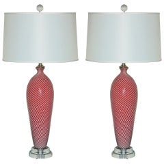 Pair of Pin-Striped Vintage Murano Lamps by Dino Martens