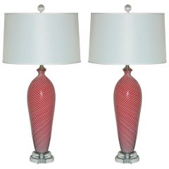 Pair of Pin-Striped Vintage Murano Lamps by Dino Martens