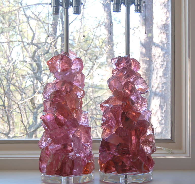 Organic Modern Pink Rock Candy Lamps by Swank Lighting  For Sale