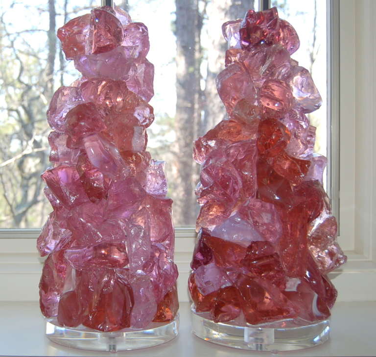 American Pink Rock Candy Lamps by Swank Lighting  For Sale