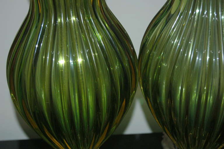 Mid-20th Century Matched Pair of Vintage Murano Emerald Green Lamps by The Marbro Lamp Company For Sale