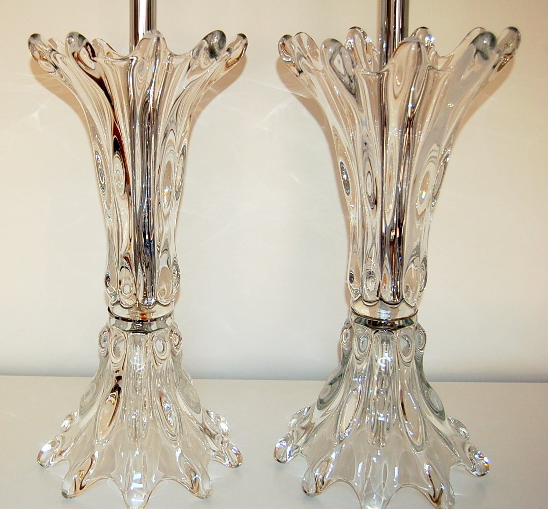 Hollywood Regency Pair of Gigantic Vintage French Glass Murano Style Sculpted Lamps