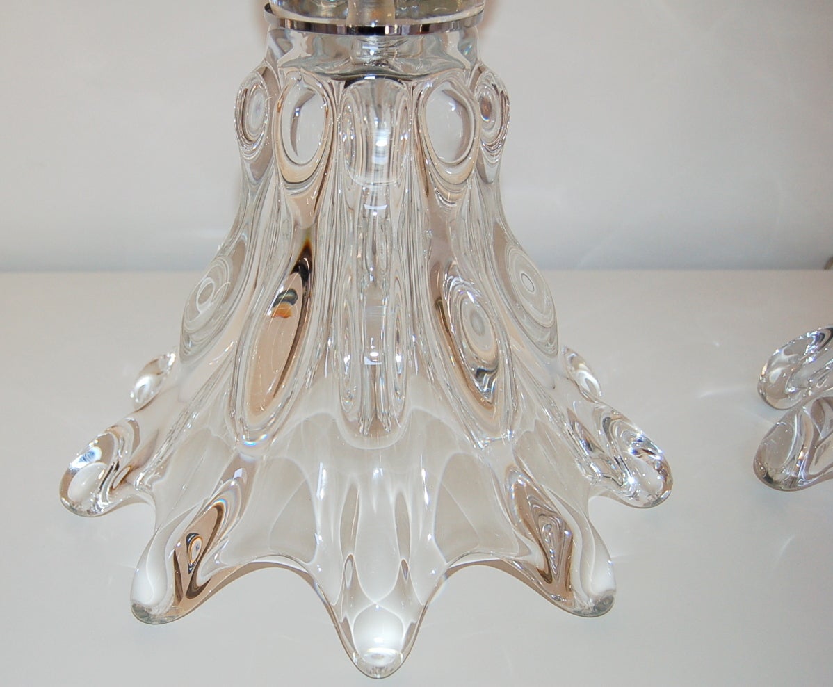 Pair of Gigantic Vintage French Glass Murano Style Sculpted Lamps In Excellent Condition In Little Rock, AR