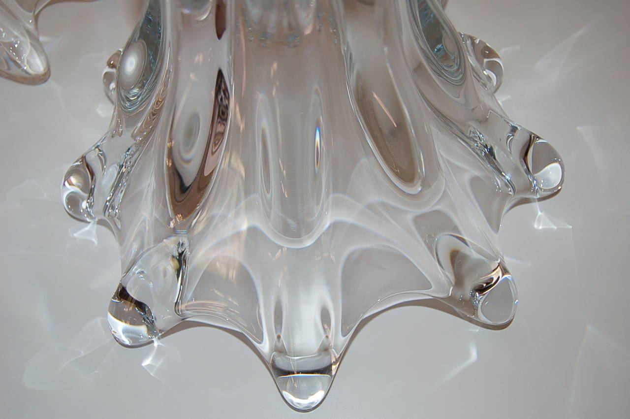 Pair of Gigantic Vintage French Glass Murano Style Sculpted Lamps 2