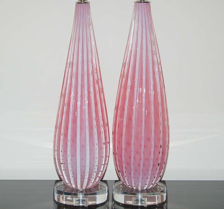 Mid-Century Modern Pink Murano Opaline Table Lamps by Barbini For Sale