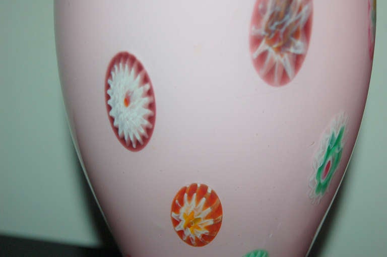 Pair of Vintage Soft Pink Millifiore Murano Lamps  For Sale 2