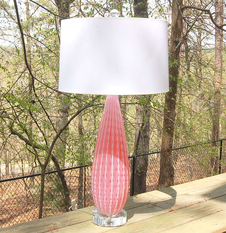 Murano Glass Pink Murano Opaline Table Lamps by Barbini For Sale