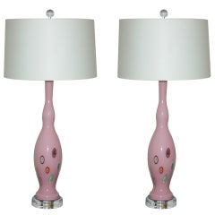 Pair of Vintage Soft Pink Millifiore Murano Lamps 