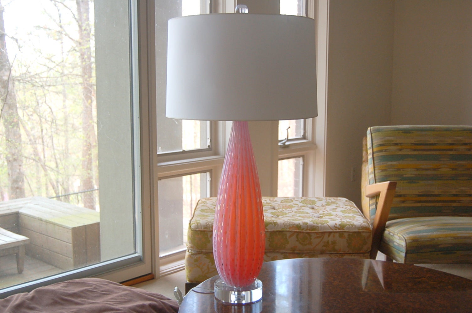 Pink Murano Opaline Table Lamps by Barbini For Sale