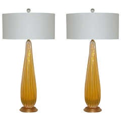 Pair of Towering Vintage Murano Lamps of Orange Opaline