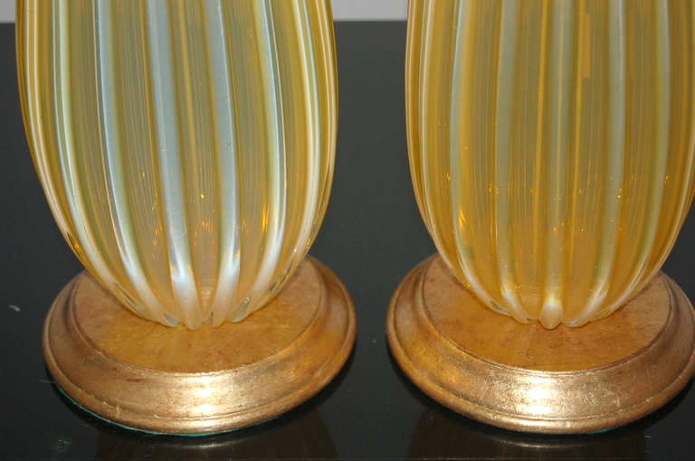 Pair of Towering Vintage Murano Lamps of Orange Opaline In Excellent Condition For Sale In Little Rock, AR