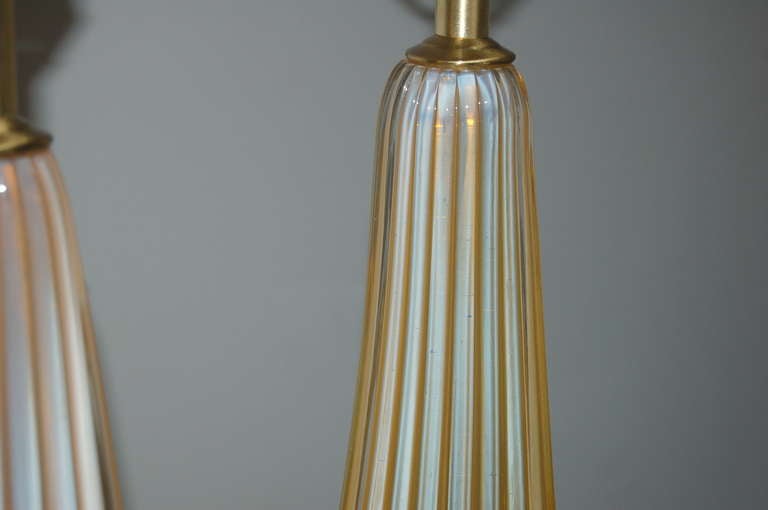 Pair of Towering Vintage Murano Lamps of Orange Opaline For Sale 3