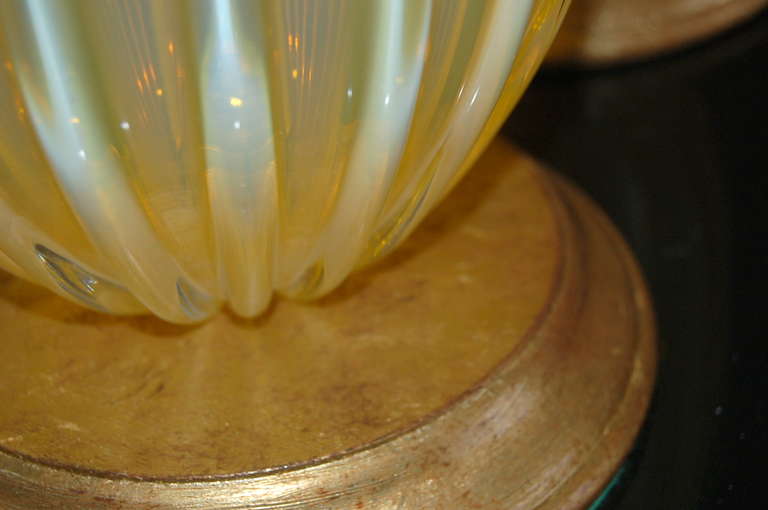 Pair of Towering Vintage Murano Lamps of Orange Opaline For Sale 1