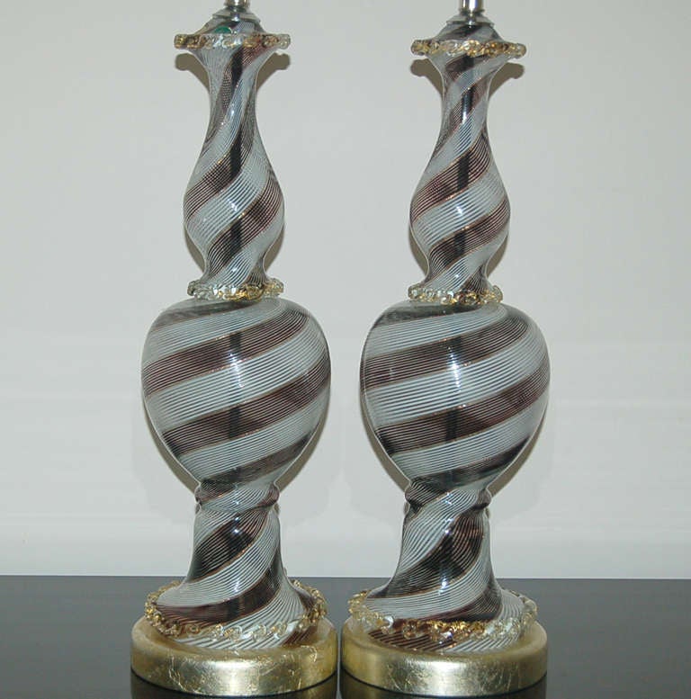 Italian Pair of Vintage Murano Black Tie Lamps by Dino Martens For Sale