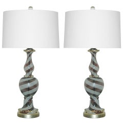 Pair of Vintage Murano Black Tie Lamps by Dino Martens