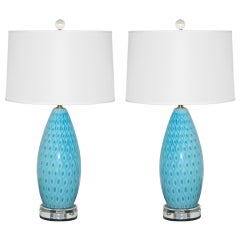 Pair of Retro Murano Peacock Lamps by Galliano Ferro