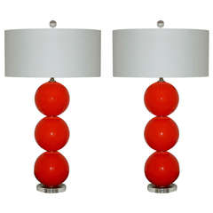 Red Orange Handblown Glass Lamps by Joe Cariati