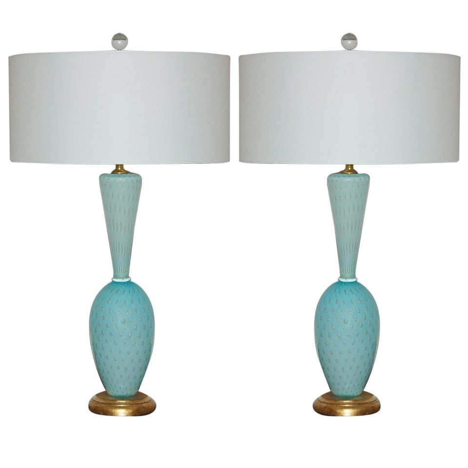 Blue Vintage Italian Murano Table Lamps For Sale