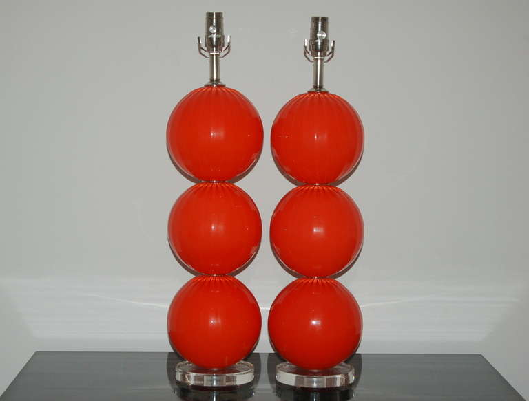 Mid-Century Modern Red Orange Handblown Glass Lamps by Joe Cariati For Sale