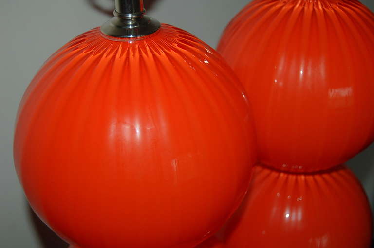 Red Orange Handblown Glass Lamps by Joe Cariati In Excellent Condition For Sale In Little Rock, AR