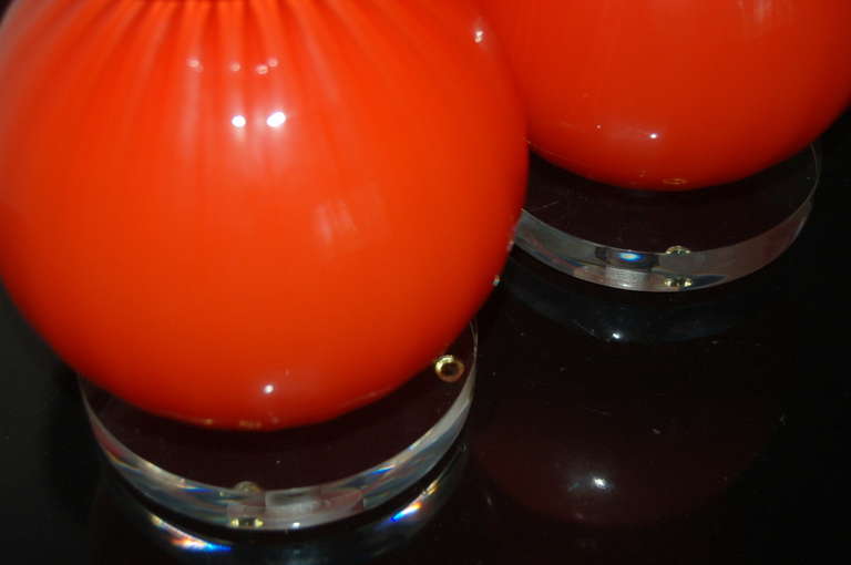 Contemporary Red Orange Handblown Glass Lamps by Joe Cariati For Sale