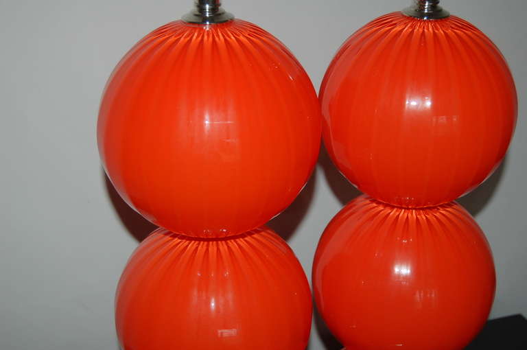Blown Glass Red Orange Handblown Glass Lamps by Joe Cariati For Sale