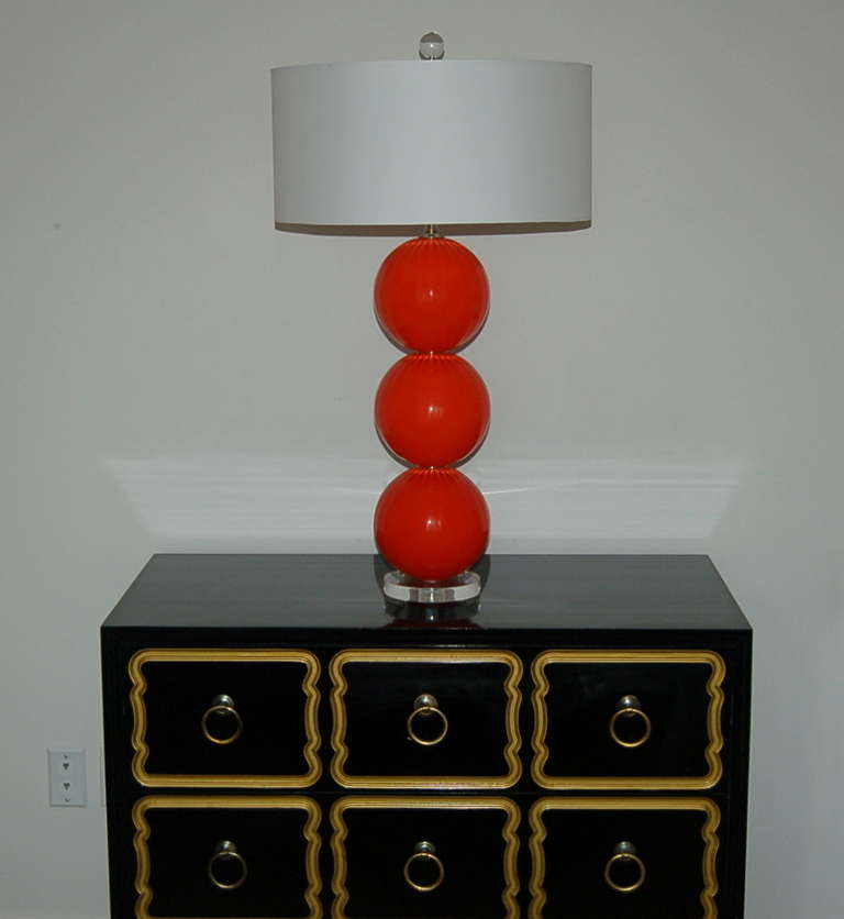 Red Orange Handblown Glass Lamps by Joe Cariati For Sale 2