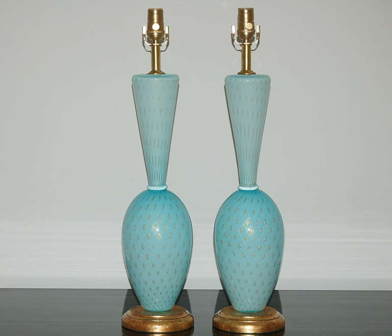 Hollywood Regency Blue Vintage Italian Murano Table Lamps For Sale