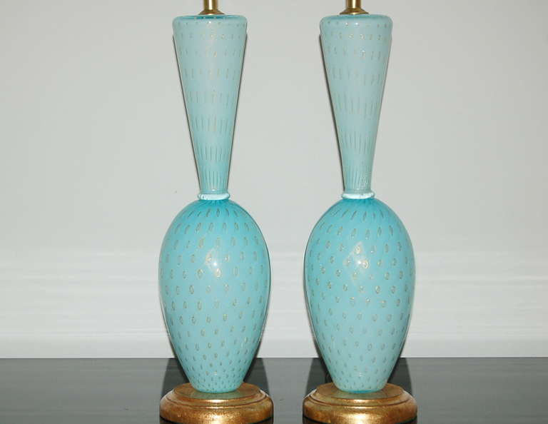 Mid-20th Century Blue Vintage Italian Murano Table Lamps For Sale